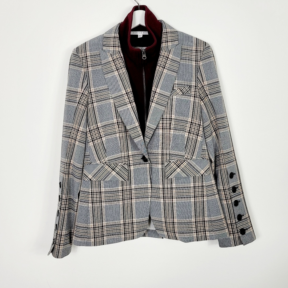 Veronica Beard Dickey gray plaid one button blazer jacket with dickey - Picture 6 of 11